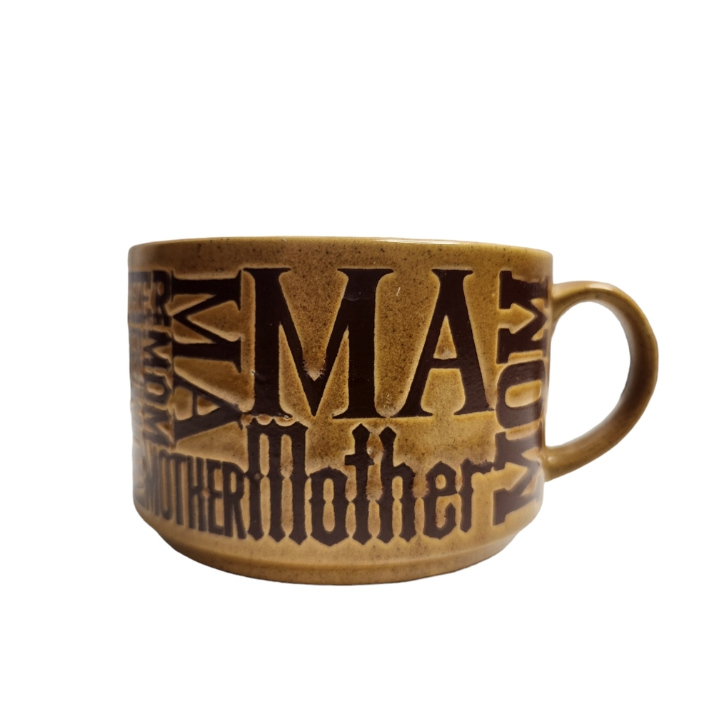 Vintage Mother Mom Ma Coffee Tea Soup Bowl Mug Cup Brown w/Black Letters Japan
